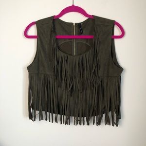 San Joy Military Green Faux Suede Top Size L